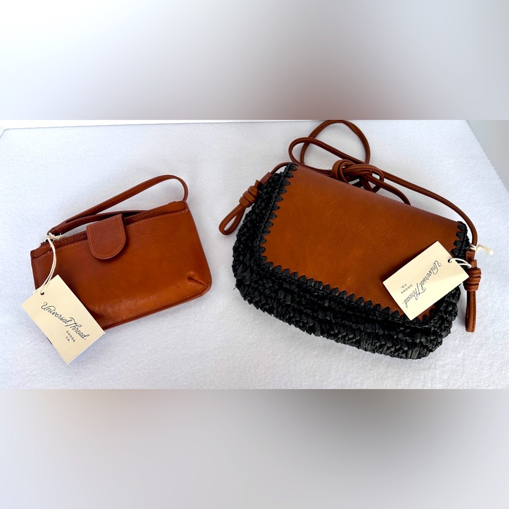 Universal Thread Straw Knotted Crossbody Purse Brown/Black & wristlet wallet